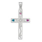 Sterling Silver Rh-Plt Crystal Family Cross Pendant