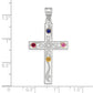 Sterling Silver Rh-Plt/14K Bezel Crystal Family Cross Pendant