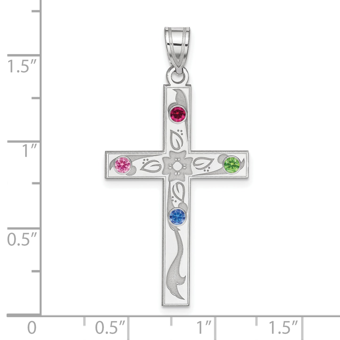 Sterling Silver Rh-Plt Crystal Family Cross Pendant