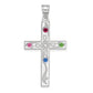 Sterling Silver Rh-Plt Crystal Family Cross Pendant