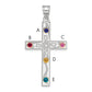 Sterling Silver Rh-Plt/14K Bezel Crystal Family Cross Pendant