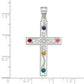 Sterling Silver Rh-Plt/14K Bezel Crystal Family Cross Pendant