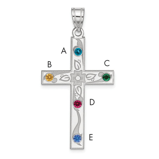 Sterling Silver Rh-Plt Crystal Family Cross Pendant