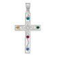 Sterling Silver Rh-Plt Crystal Family Cross Pendant