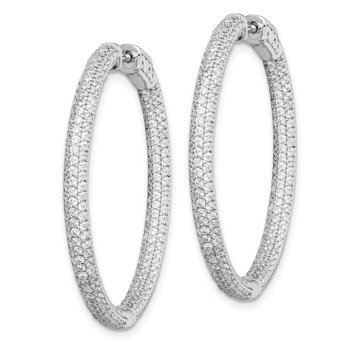 Sterling Silver Shimmer Rhodium-Plated 400 Stone Pav 1.1mm Cz In And Out Round Hinged Hoop Earrings