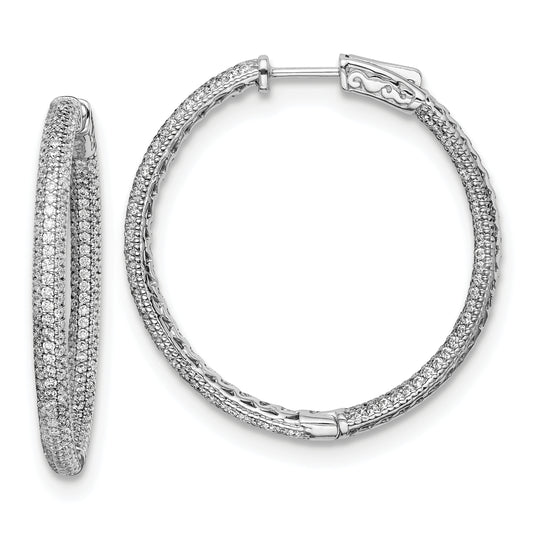 Sterling Silver Shimmer Rhodium-Plated 400 Stone Pav 1.1mm Cz In And Out Round Hinged Hoop Earrings