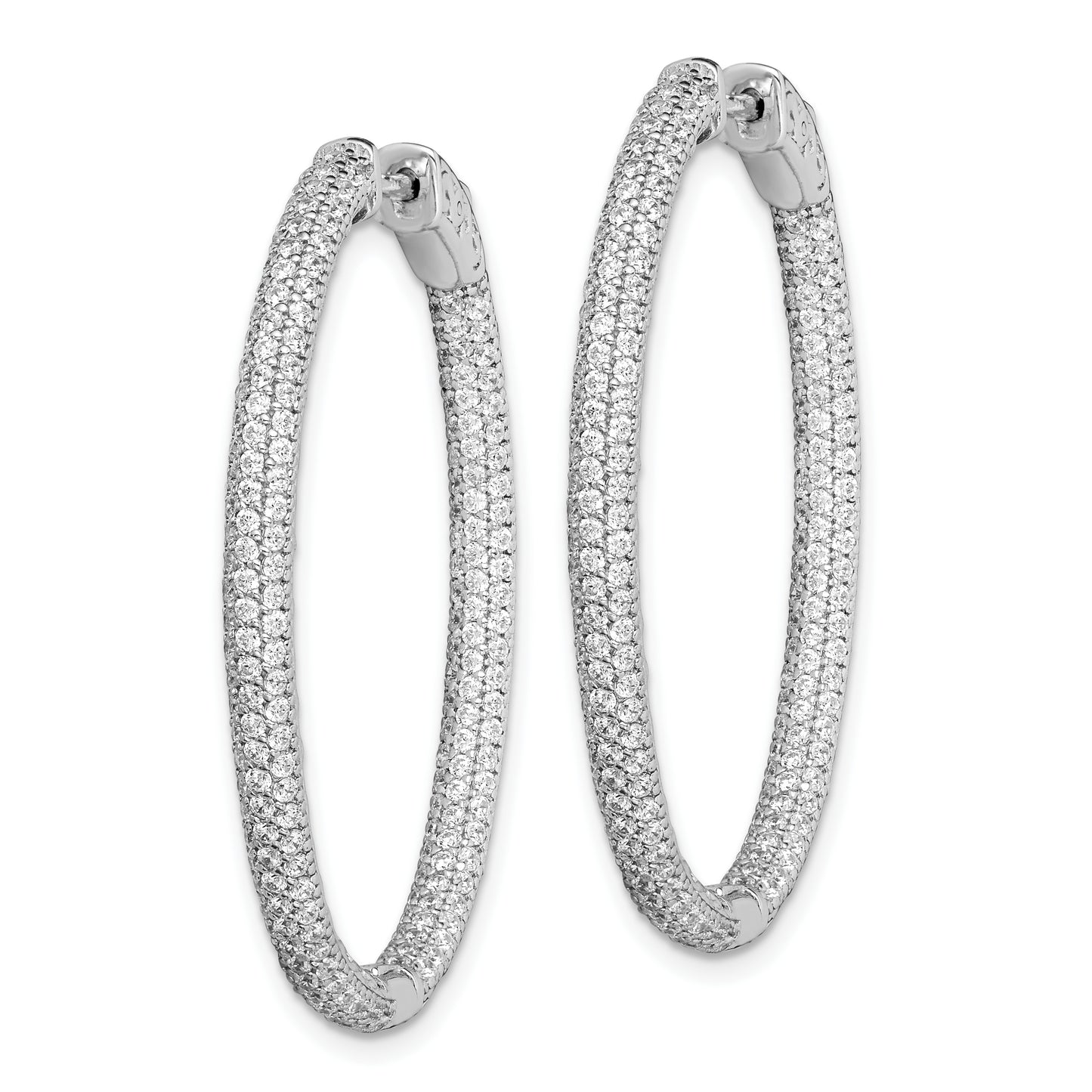 Sterling Silver Shimmer Rhodium-Plated 400 Stone Pav 1.1mm Cz In And Out Oval Hinged Hoop Earrings