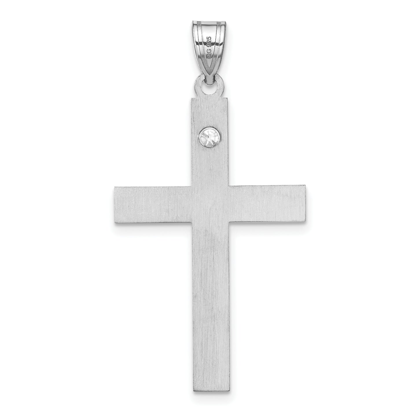 Sterling Silver Rh-Plt Crystal Family Cross Pendant