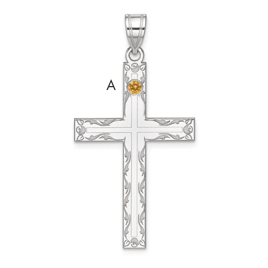 Sterling Silver Rh-Plt Crystal Family Cross Pendant