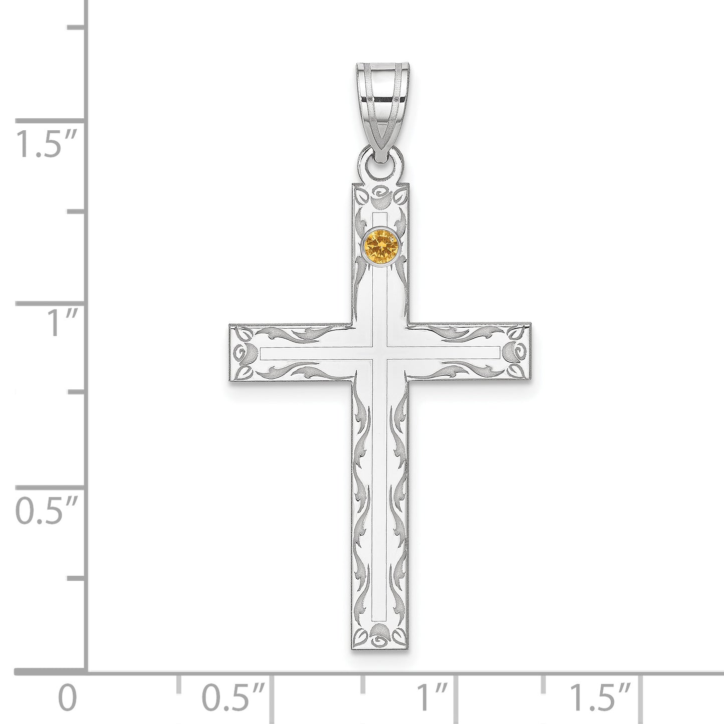 Sterling Silver Rh-Plt Crystal Family Cross Pendant