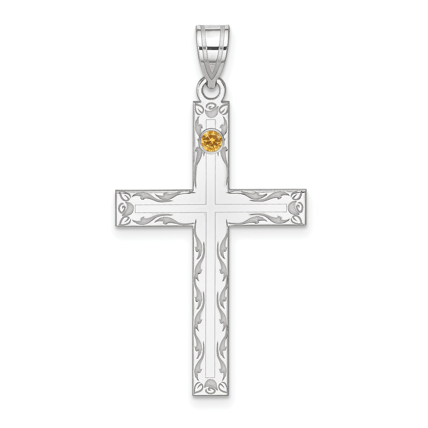 Sterling Silver Rh-Plt Crystal Family Cross Pendant