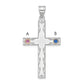 Sterling Silver Rh-Plt/14K Bezel Crystal Family Cross Pendant