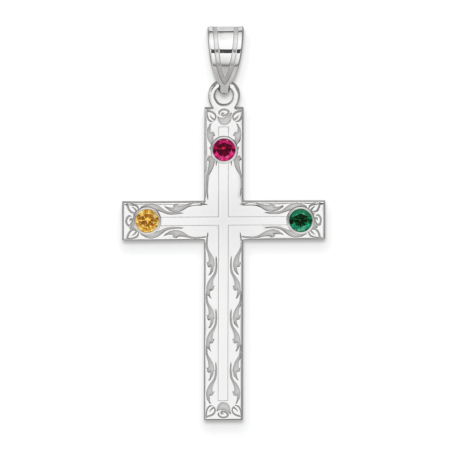 Sterling Silver Rh-Plt Crystal Family Cross Pendant