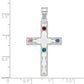 Sterling Silver Rh-Plt/14K Bezel Crystal Family Cross Pendant