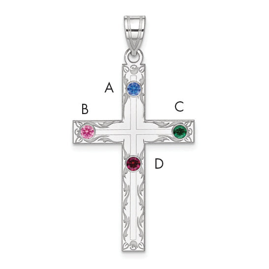 Sterling Silver Rh-Plt Crystal Family Cross Pendant