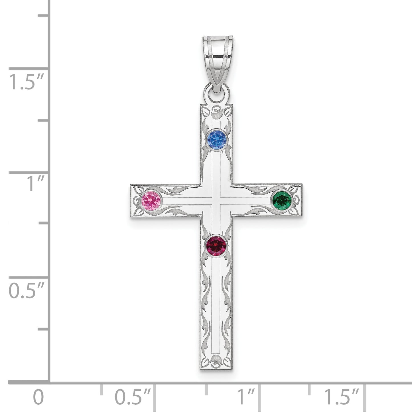 Sterling Silver Rh-Plt Crystal Family Cross Pendant