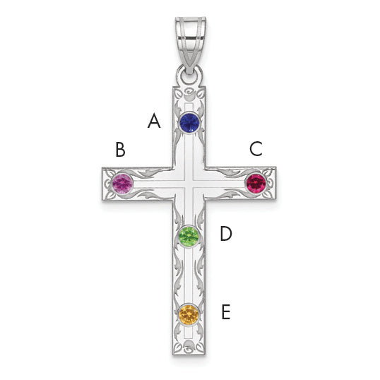 Sterling Silver Rh-Plt Crystal Family Cross Pendant