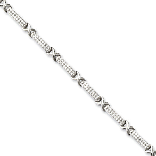 Sterling Silver Brilliant Embers Rhodium-Plated 188 Stone 7.25 Inch With Box Catch Micro Pav Cz Bracelet