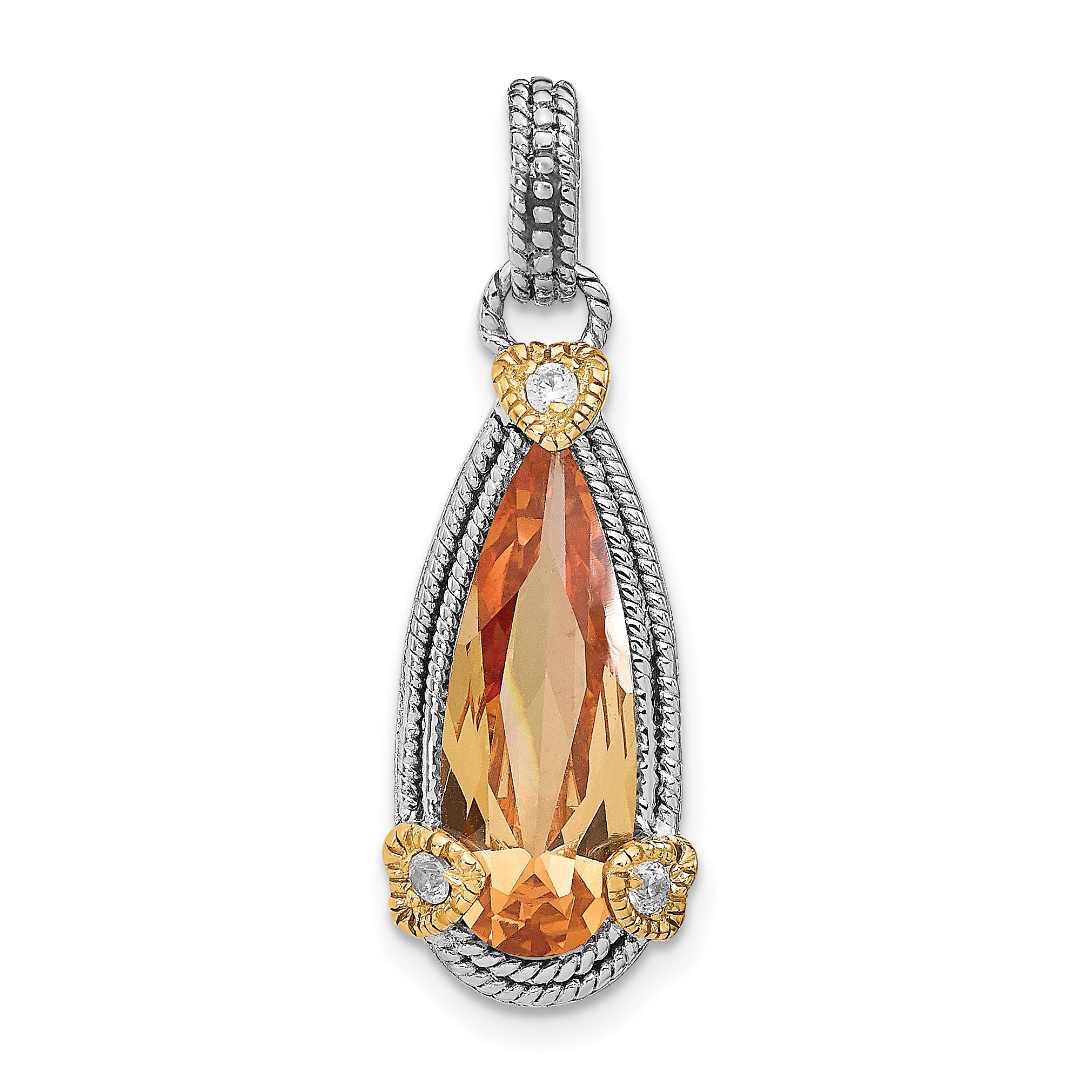 925 Sterling Silver Pendant with Pear shaped Cubic popular Zirconia and Gold Vermeil.