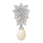 Sterling Silver Fancy Simulated Pearl And Cz Chain Slide Pendant