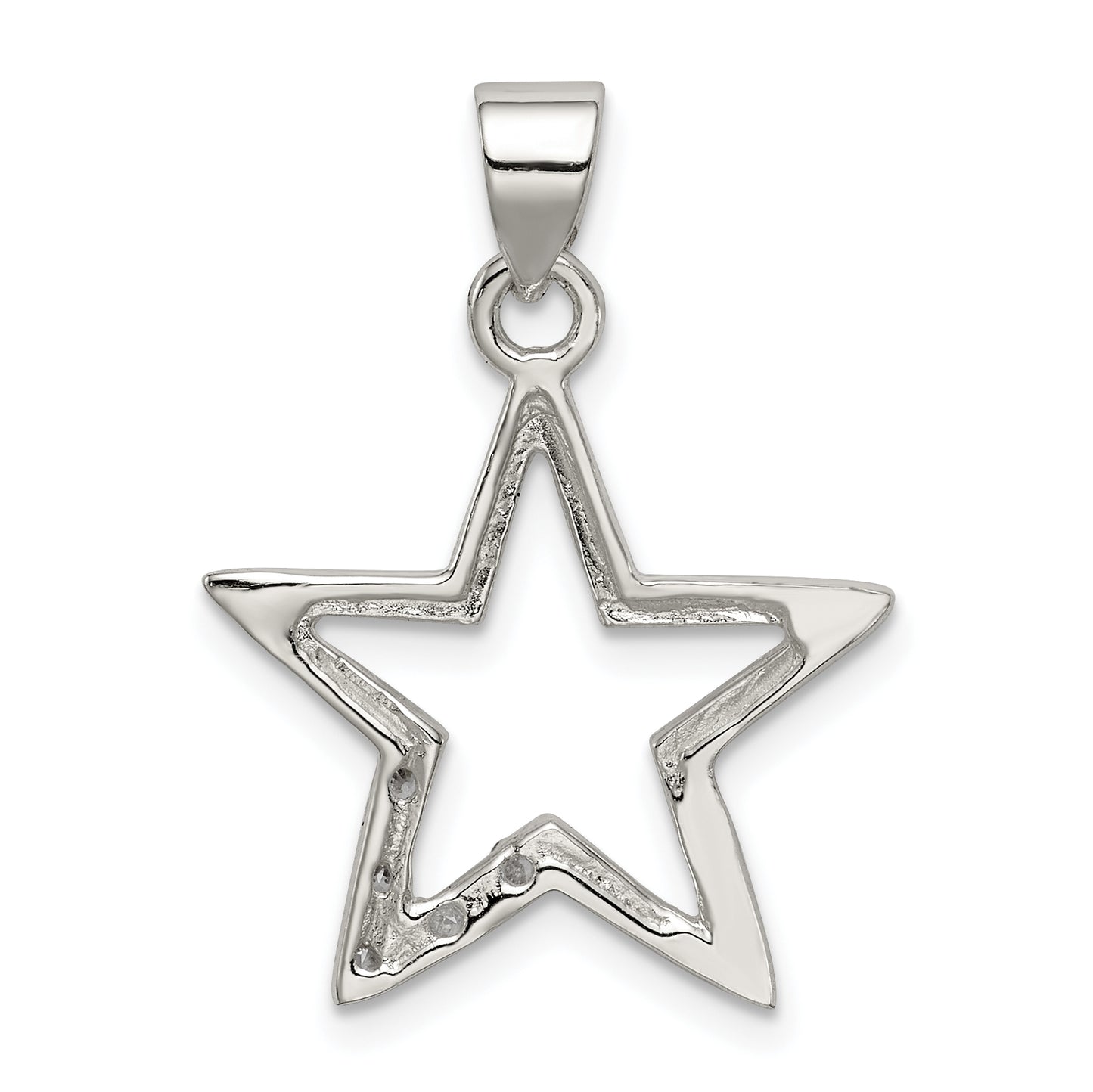 Sterling Silver Rhodium-Plated Cz Star Pendant