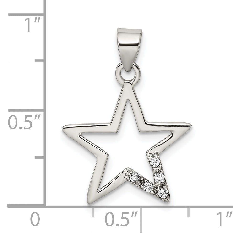 Sterling Silver Rhodium-Plated Cz Star Pendant