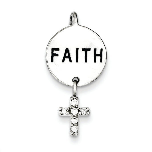 Sterling Silver Rhdoium Plated Faith Cz Cross Pendant