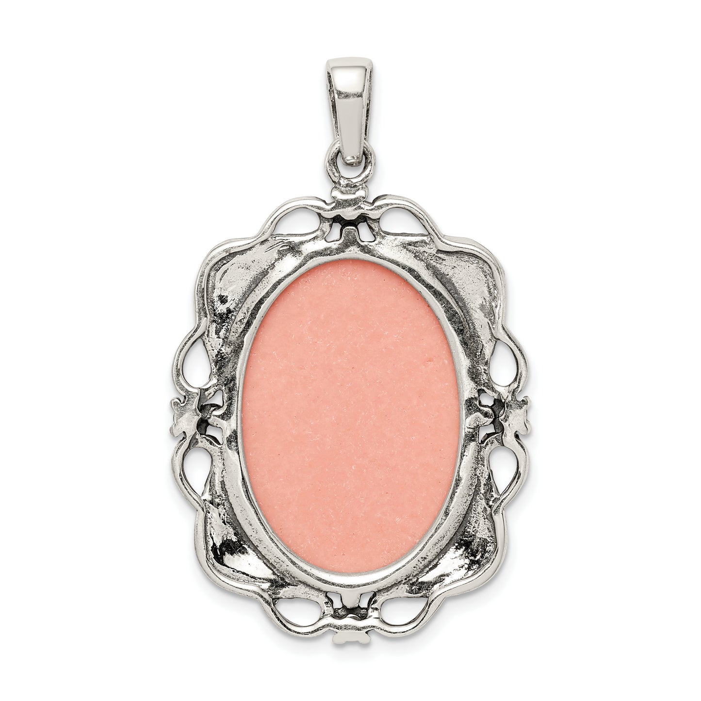 Sterling Silver Antiqued Marcasite Plastic Pink Cameo Pendant