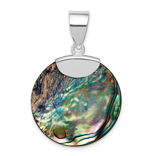 Sterling Silver Rhodium-Plated Round Abalone Pendant