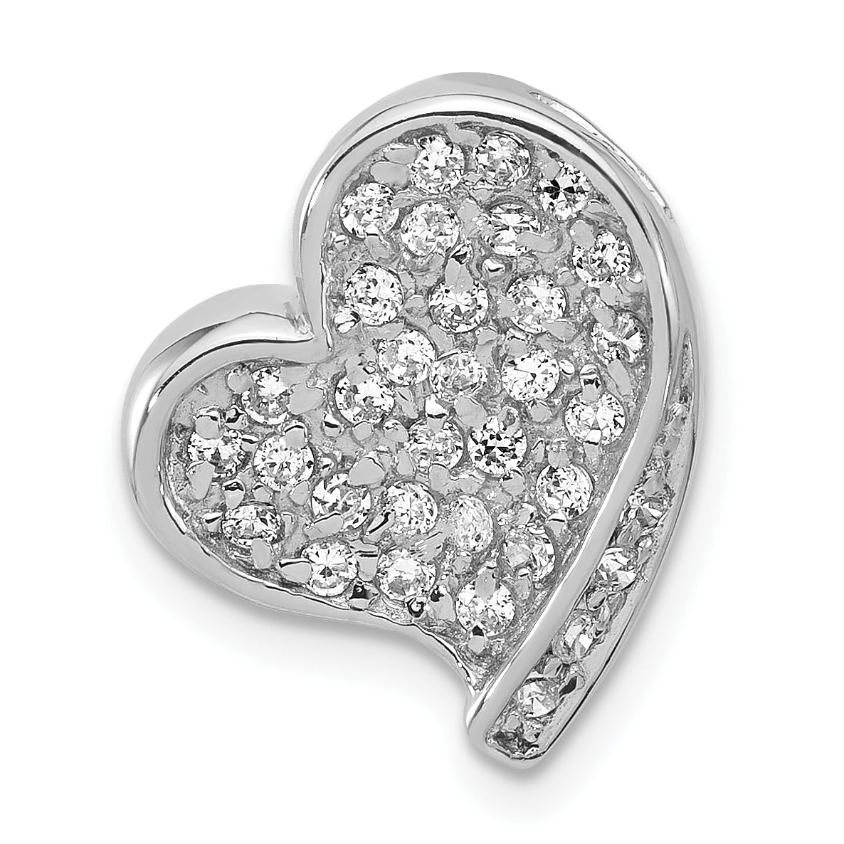 Sterling Silver Polished Cz Heart Chain Slide Pendant