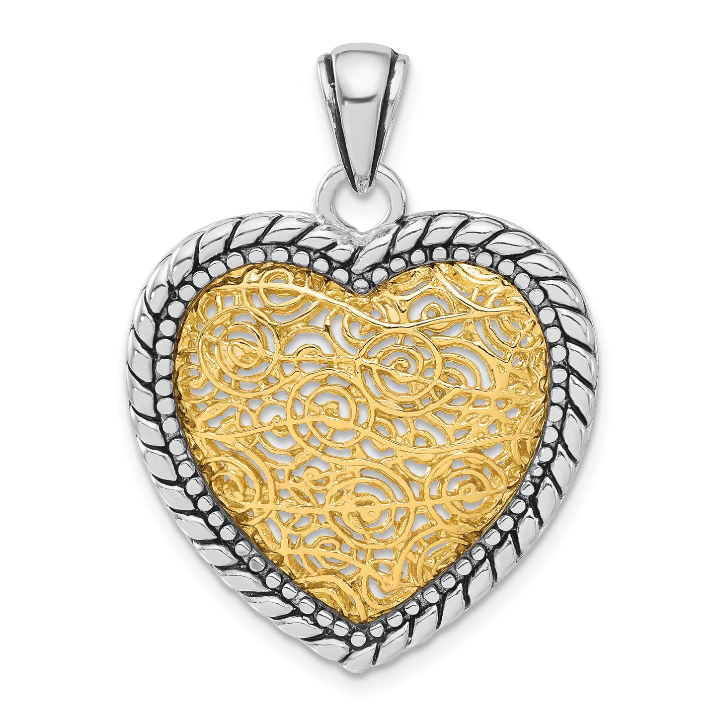 Sterling Silver Antiqued Gold-Tone Vermeil Heart Pendant