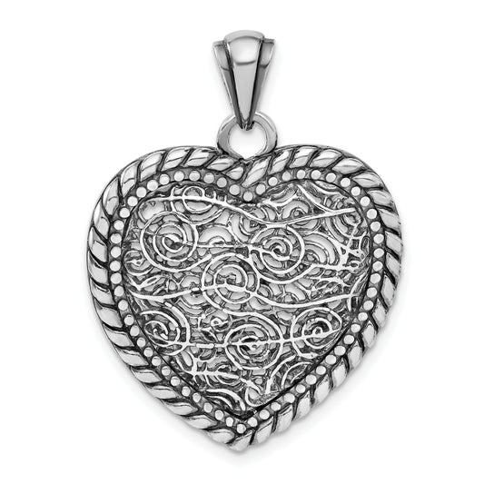 Sterling Silver Antiqued Swirl Heart Pendant