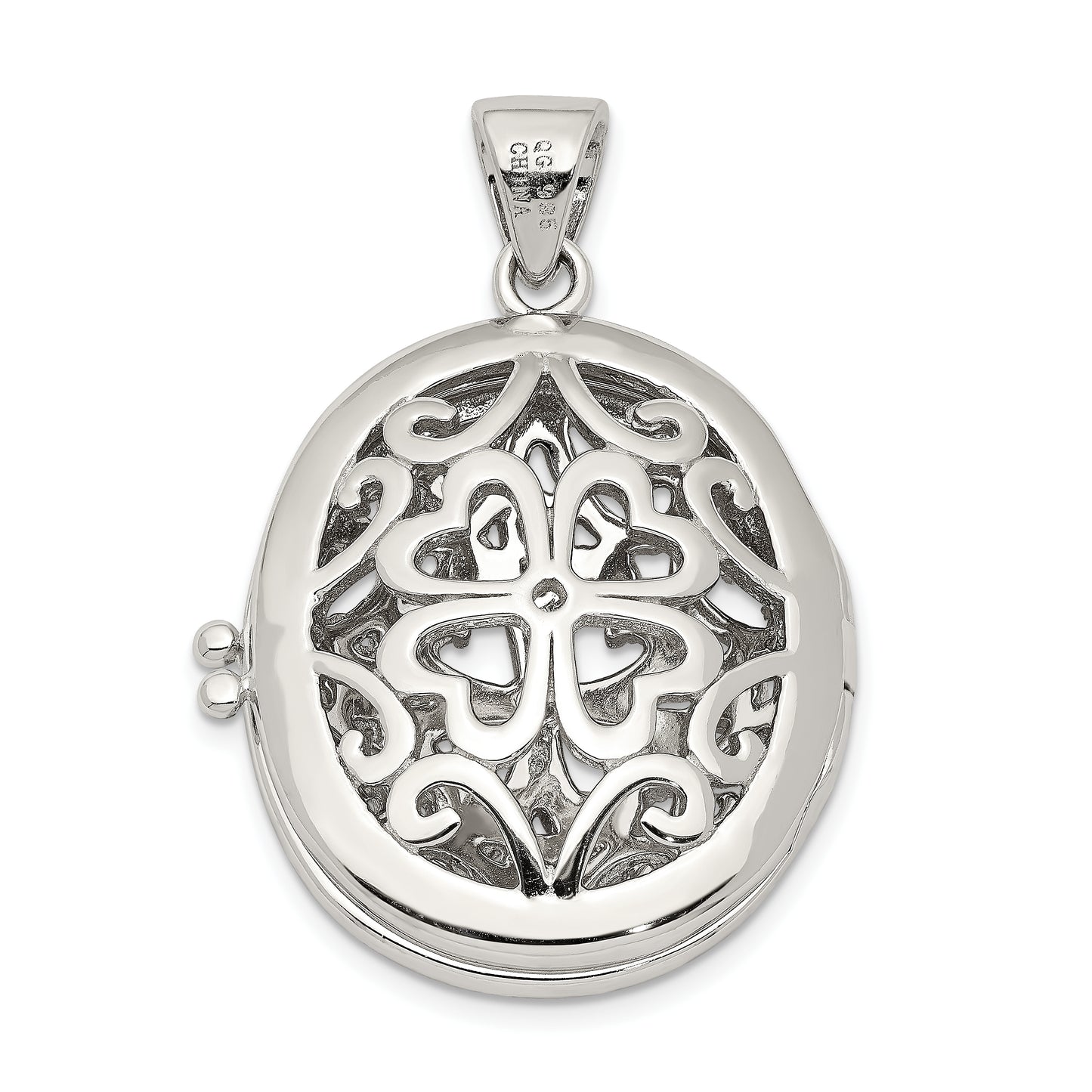 Sterling Silver Rhodium-Plated Cz Fancy Filigree Oval 22mm Locket