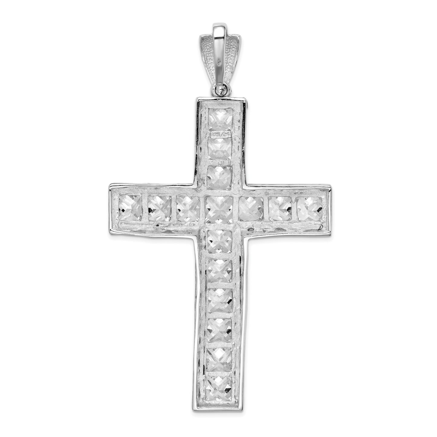 Sterling Silver Rhodium-Plated Cz Cross Pendant