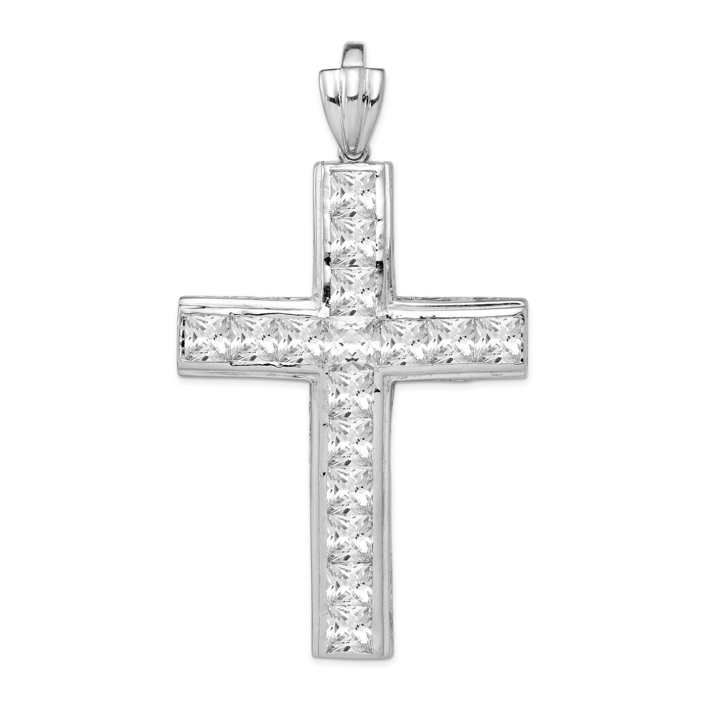 Sterling Silver Rhodium-Plated Cz Cross Pendant