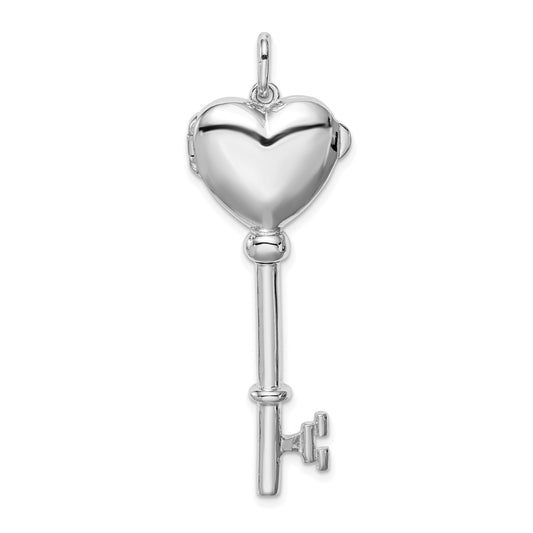 Sterling Silver Rhodium-Plated Locket Key Pendant