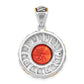 Sterling Silver Gold-Plated Antiqued Red & Clear Cz Circle Pendant