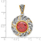 Sterling Silver Gold-Plated Antiqued Red & Clear Cz Circle Pendant