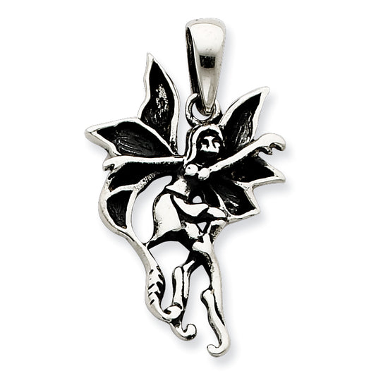 Sterling Silver Large Antiqued And Polished Dancing Fairy Pendant