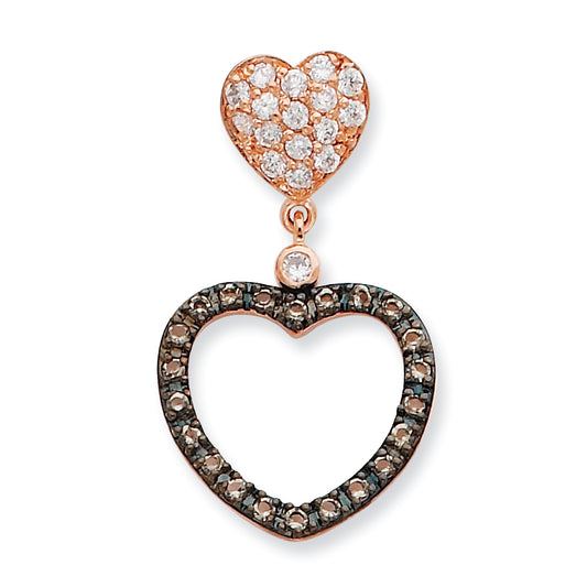 Sterling Silver Clear And Black Cz Heart Slide Pendant