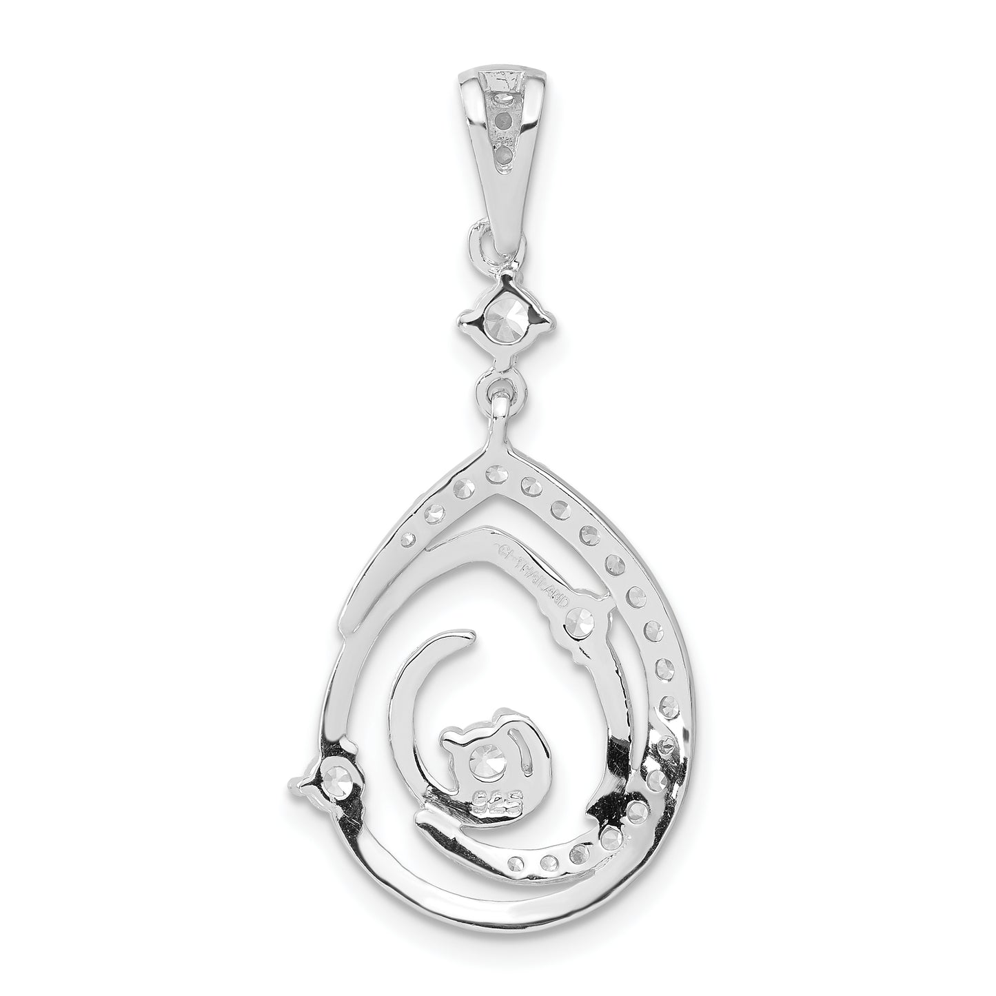 Sterling Silver Fancy Swirl W/ Cz Teardrop Pendant