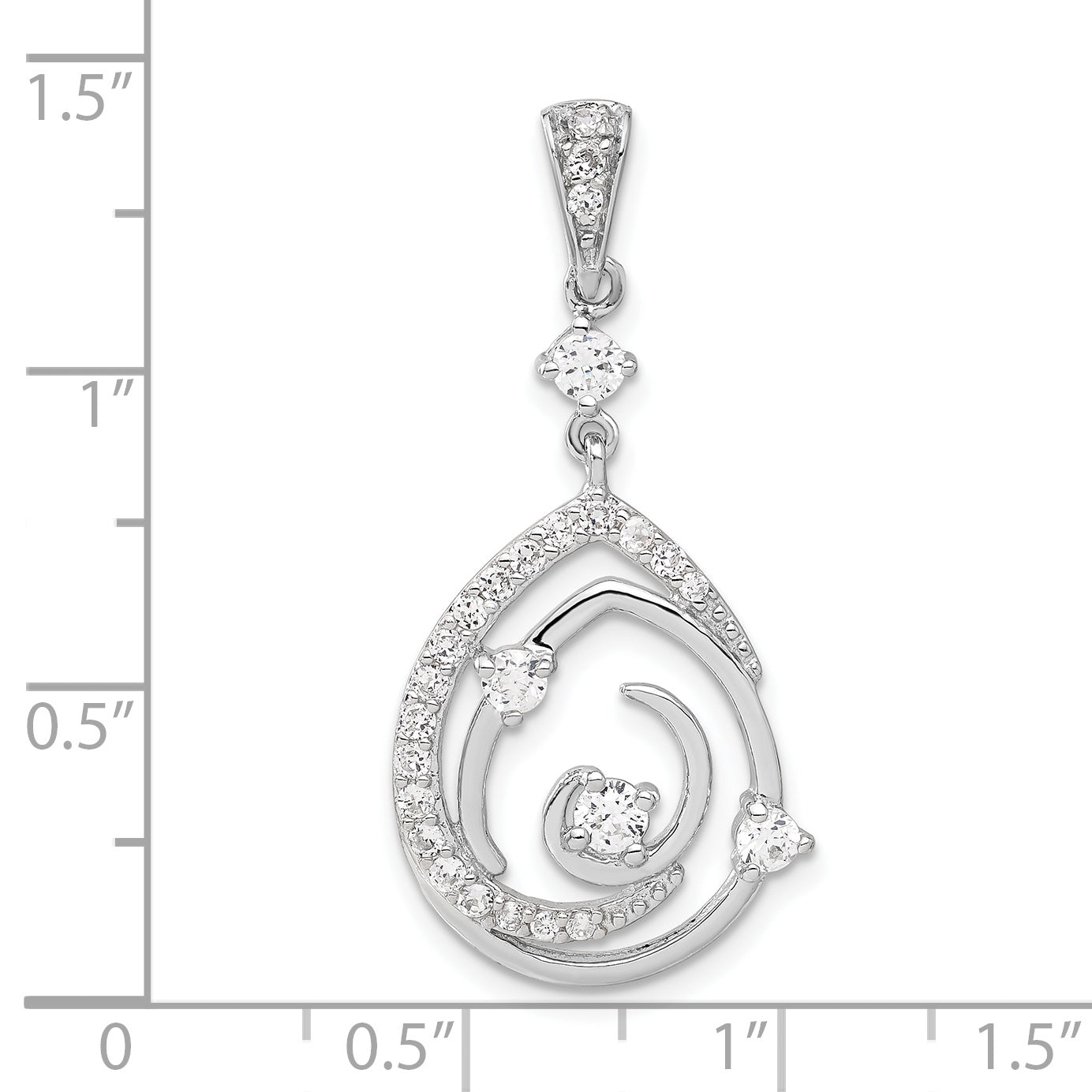 Sterling Silver Fancy Swirl W/ Cz Teardrop Pendant