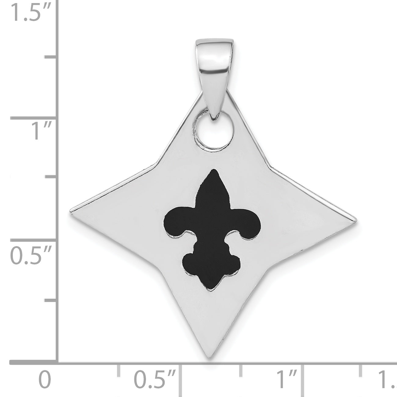 Sterling Silver Polished Black Enameled Fleur De Lis Pendant