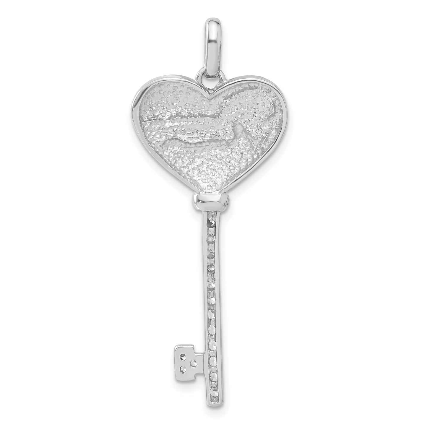 Sterling Silver Polished & Antiqued Cz Peace Heart Key Pendant