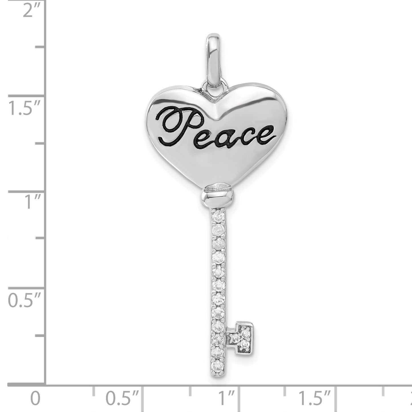 Sterling Silver Polished & Antiqued Cz Peace Heart Key Pendant