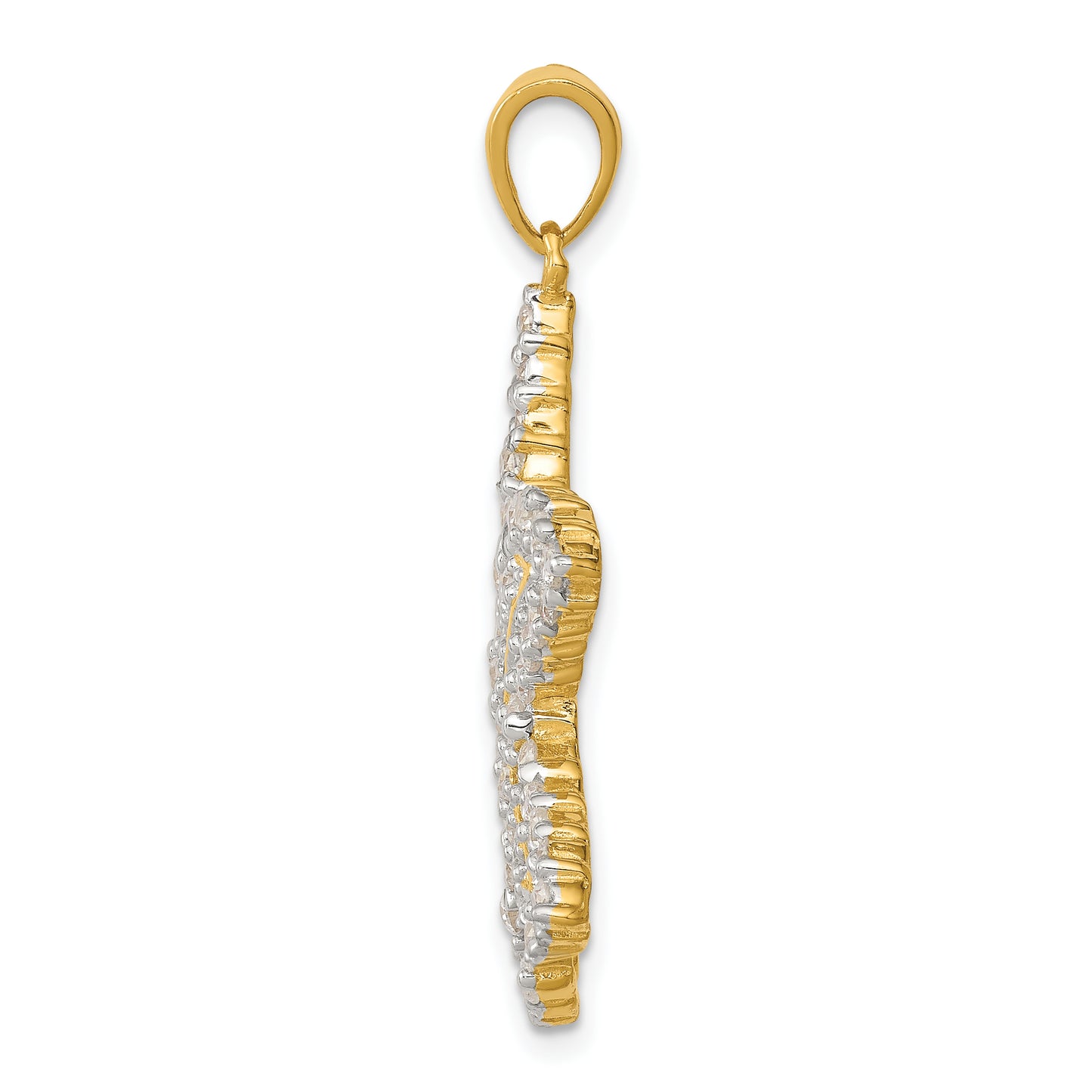 Sterling Silver Flash Gold-Plated And Cz Starfish Pendant