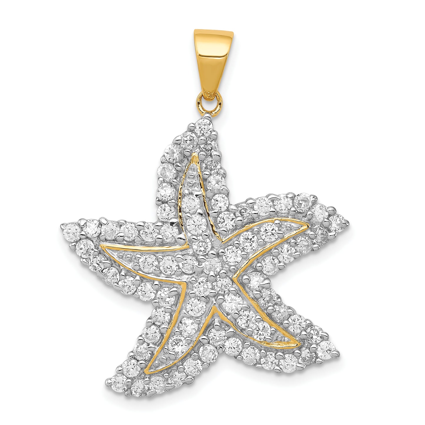 Sterling Silver Flash Gold-Plated And Cz Starfish Pendant