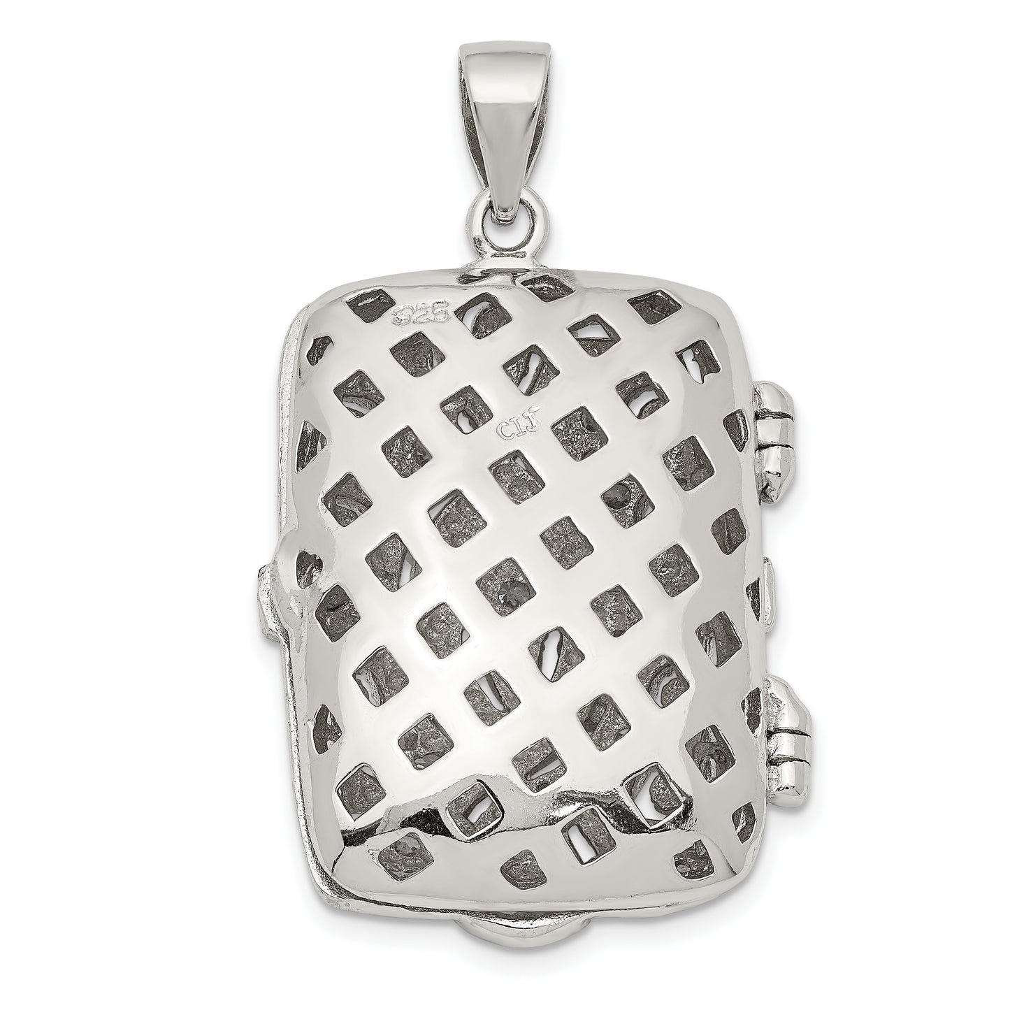 Sterling Silver Rhodium-Plated Fancy Cz Rectangle 24mm Locket Pendant