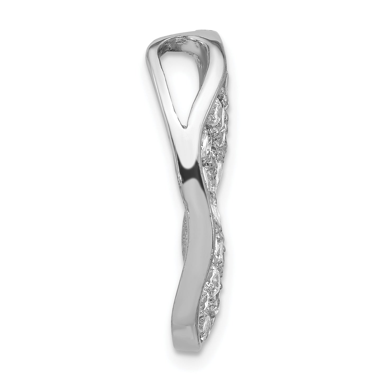 Sterling Silver Polished Cz Wavy Oval Chain Slide Pendant