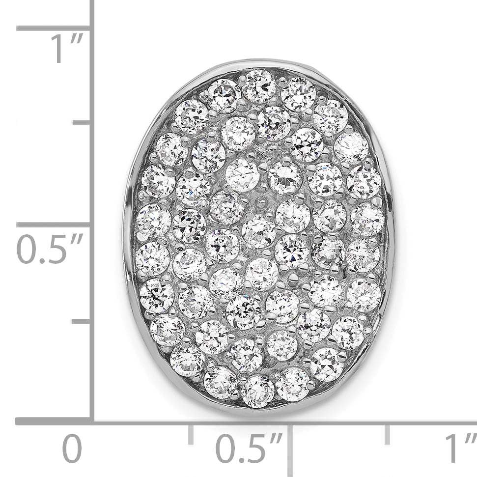 Sterling Silver Polished Cz Wavy Oval Chain Slide Pendant